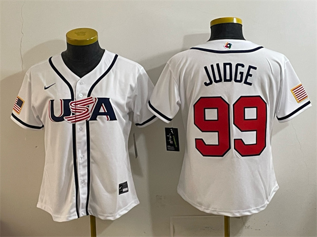 Women's USA Baseball #99 Aaron Judge White 2026 World Baseball Classic Home Stadium Stitched Baseball Jersey(Run Small) Women's USA Baseball #99 Aaron Judge White 2026 World Baseball Classic Home Stadium Stitched Baseball Jersey(Run Small)